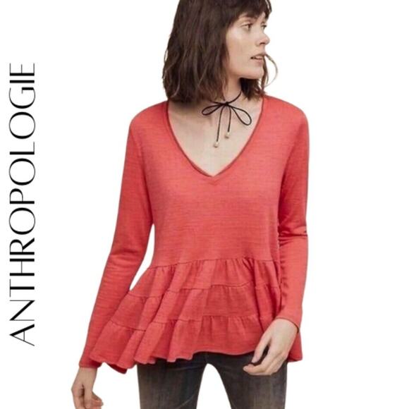 ANTHROPOLOGIE | DELETTA Thea Thermal Empire Waist Peasant Top, S - Picture 1 of 12